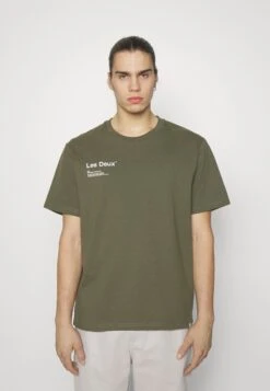 Les Deux BRODY - T-shirt Z Nadrukiem - Olive Night/white