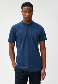 Koton MANDARIN COLLAR BUTTONED SHORT SLEEVE - T-shirt Basic - Indigo