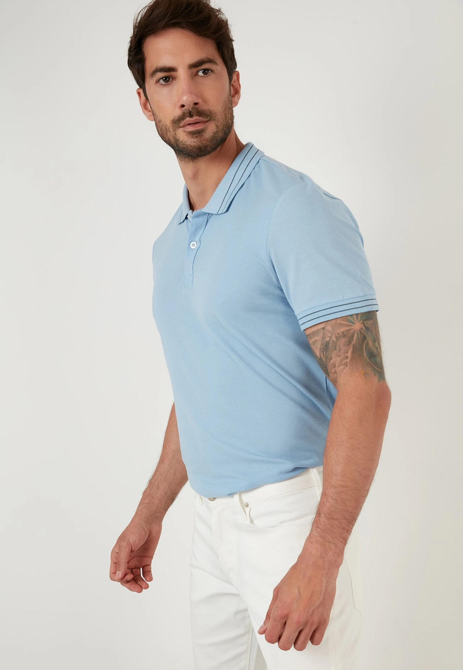 SLIM FIT - Koszulka Polo - Baby Blue 4 SLIM FIT - Koszulka Polo - Baby Blue - obrazek 4