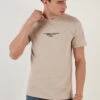 REGULAR FIT - T-shirt Z Nadrukiem - Light Brown