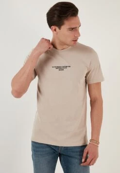 REGULAR FIT - T-shirt Z Nadrukiem - Light Brown