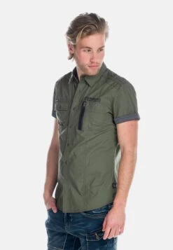 Koroshi SHORT SLEEVE WASH EFFECT - Koszula - Oliva Olive -Sklep Odziezowy 6b76bda08ec14487b039860f7e3431e8