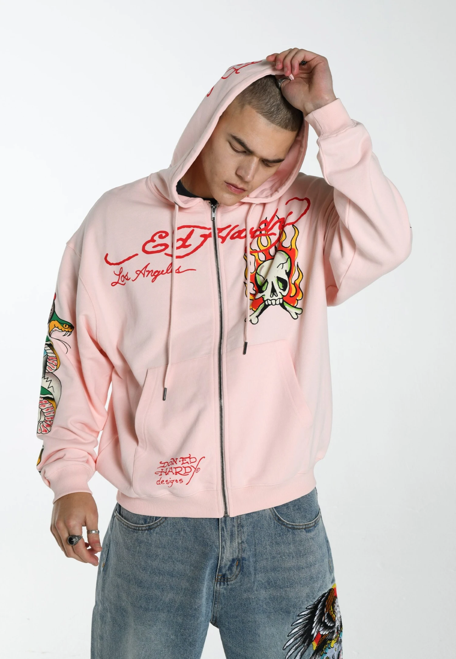 Ed Hardy BURNING SKULL - Bluza Z Kapturem - Veiled Rose