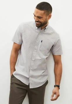 Next EASY IRON BUTTON DOWN OXFORD - Koszula - Olive Green Bengal Stripe