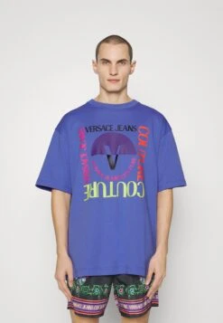 Versace Jeans Couture INTERLOCK - T-shirt Z Nadrukiem - Periwinkle