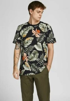 JACK&JONES Premium JPRBLATROPIC CREW NECK - T-shirt Z Nadrukiem - Black