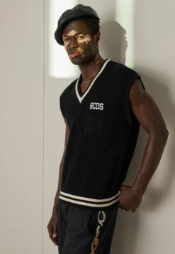 GCDS LOW BAND GILET - T-shirt Z Nadrukiem - Black