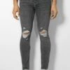 BERSHKA RIPPED - Jeansy Skinny Fit - Mottled Dark Grey
