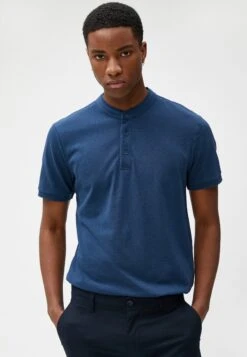 Koton MANDARIN COLLAR BUTTONED SHORT SLEEVE - T-shirt Basic - Indigo -Sklep Odziezowy dd853c06351e4aad9474c9507891e77a