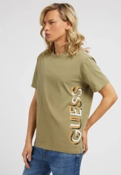 Guess MIT SEITLICHEM VERTIKAL - T-shirt Z Nadrukiem - Braun