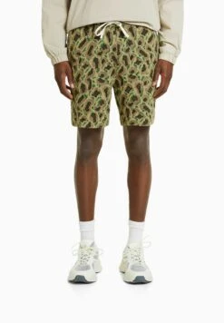 BERSHKA JACQUARD PRINT - Szorty - Khaki